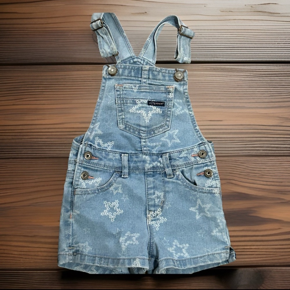 Jordache Jeans Overall Shorts Blue Denim With Stars Toddler Girls 4T